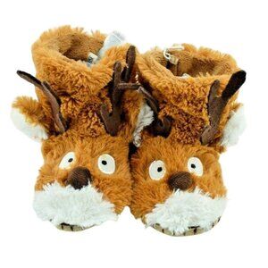 Little Blue House Kids Large 11 to 13 Brown Reindeer Cozy Slouch Slippers New